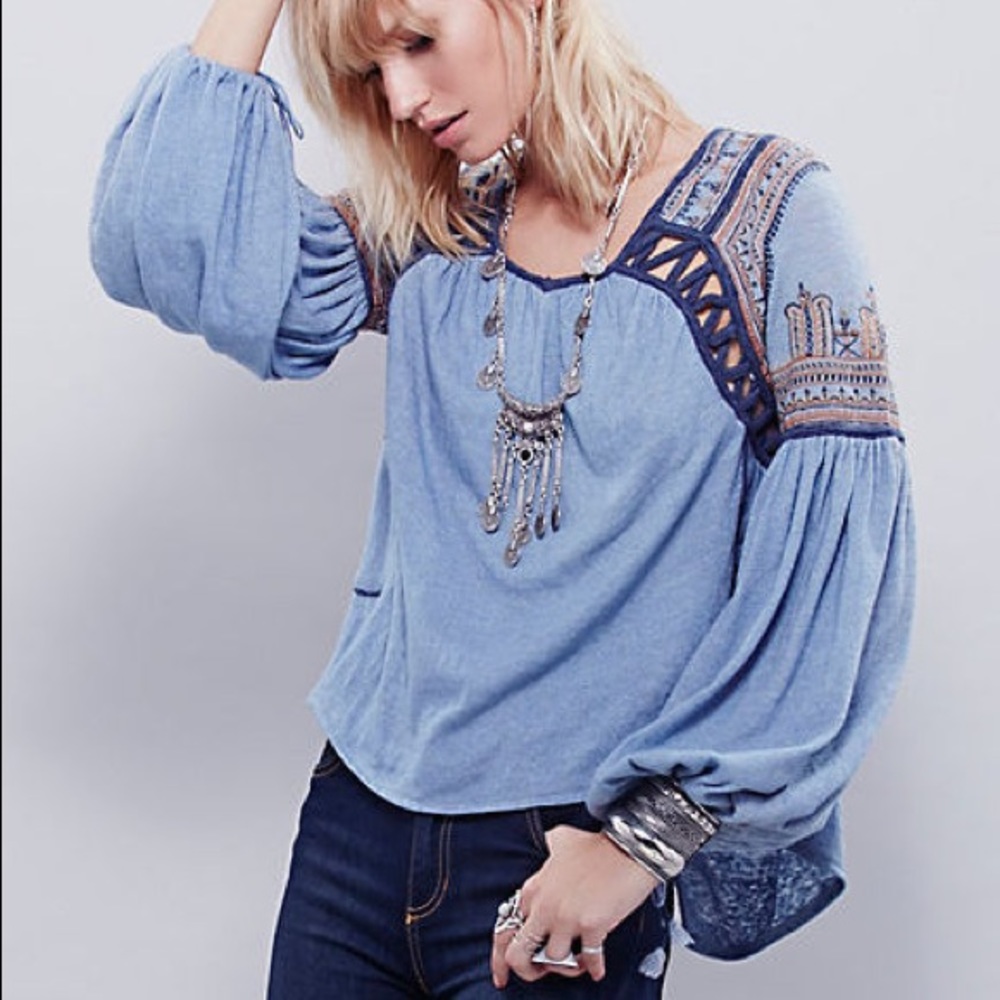 Free People Blue Snow Kisses Top S